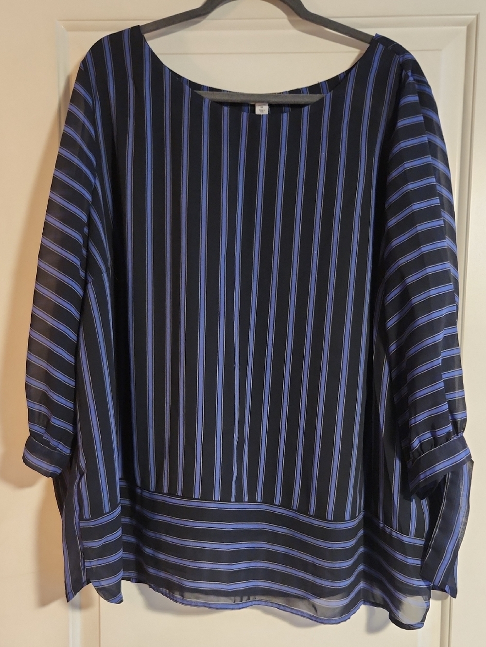 Westport Navy Blouse with Blue Vertical Stripes